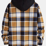 Flannel Fleece Lined Hooded Button Up Shirt