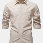 Long Sleeve Linen Cotton Blend Shirt With Pocket