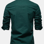 Long Sleeve Linen Cotton Blend Shirt With Pocket