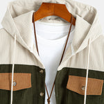 Relax Fit Corduroy Patchwork Hooded Shirt With Pockets