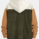 Relax Fit Corduroy Patchwork Hooded Shirt With Pockets