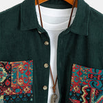 Ethnic Geometric Jacquard Patchwork Corduroy Shirt