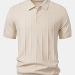 Stripe Jacquard Knit Polo Shirt & Straight Leg Ribbed Pants