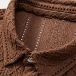 Geometry Rhombus Jacquard Button Up Shirt & Crinkle Textured Straight Leg Pants
