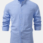 3 Pieces Seersucker Striped Stand Collar Shirt