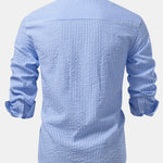 3 Pieces Seersucker Striped Stand Collar Shirt
