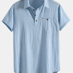 Short Sleeve Linen Look Polo Collar Shirt