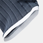 Striped Textured Johnny Collar Open Knit Polo