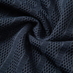 Striped Textured Johnny Collar Open Knit Polo