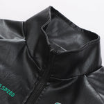 Fleece Lined Embroidery Leather Racing Jacket