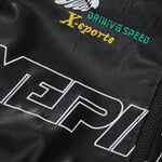 Fleece Lined Embroidery Leather Racing Jacket