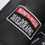 Fleece Lined Embroidery Leather Racing Jacket