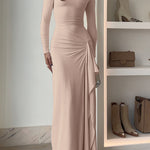 Long Sleeves Draped Slit Maxi Party Dress (7 Colors Available!)