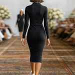Women's Sports Cotton Blend Skinny Zipper Lapel Midi Dress
