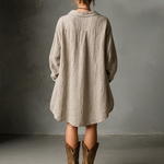 Women's Fashion Loose Cotton And Linen Button Lapel Mini Dress