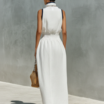 Women's Minimalist Zip-up Collar Sleeveless Maxi Dress