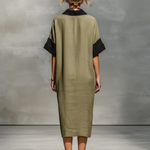 Women's Minimalist Linen Blend Color-blocked Short-sleeved Maxi Dress