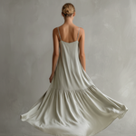 Women's Elegant Gray Satin Sleeveless Loose-fitting Maxi Dress With Spaghetti Straps