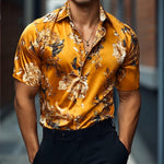 Men's Retro Casual Printed Floral Lapel Short Sleeve Shirt