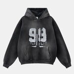 Oversize Number Print Washed Distressed Hoodie