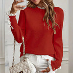 EVELYN��� - Lace Trim Round Neck Knitted Sweater