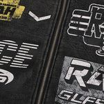 Racing Print Distressed Zipper Hoodie