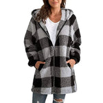 ARABELLA��� - Plaid Fleece Long Sleeve Hooded Coat