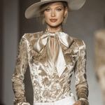 Stylish And Elegant Champagne-colored Velvet Printed Shirt