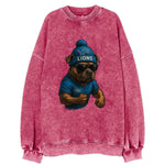 Detroit Pitbull wearing Lions beanie with auto patch and wayfarer sunglasses - Vintage Sweatshirt