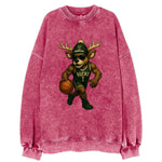 Milwaukee Buck Deer wearing Bucks green and cream beanie with antlers and - Vintage Sweatshirt
