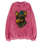 Alaska Moose wearing Anchorage beanie with pom pom and wayfarer sunglasses - Vintage Sweatshirt