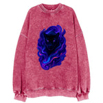 Sleek black panther emerging from swirls of deep purple and electric blue, - Vintage Sweatshirt