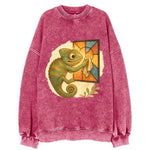 Chameleon blending into a stained-glass window it is polishing with delicate - Vintage Sweatshirt
