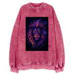 Regal lion with mane made of electric currents, neon yellow and hot pink - Vintage Sweatshirt