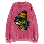 Erie Lake Trout wearing Erie beanie with pom pom and wayfarer sunglasses - Vintage Sweatshirt