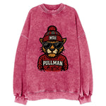 Pullman Cougar wearing Washington State beanie with WSU patch - Vintage Sweatshirt
