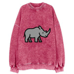 Rhinoceros - Gray with horn flat side profile - Vintage Sweatshirt
