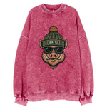 Washington Hog wearing Seattle beanie with pom pom and wayfarer sunglasses - Vintage Sweatshirt
