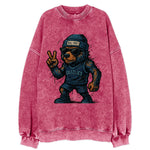 Memphis Grizzly Bear wearing Grizzlies navy and light blue beanie with Beale - Vintage Sweatshirt