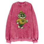 Wisconsin Badger wearing Packers green and gold beanie with pom pom and - Vintage Sweatshirt