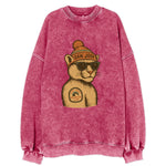 San Jose Mountain Lion wearing San Jose beanie with pom pom and wayfarer - Vintage Sweatshirt