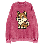Pomsky - Pomeranian-Husky mix sitting pose - Vintage Sweatshirt