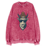 Salt Lake City Mountain Goat wearing SLC beanie with pom pom and wayfarer - Vintage Sweatshirt