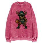 Salt Lake Elk wearing Jazz beanie with saxophone patch and wayfarer sunglasses - Vintage Sweatshirt