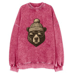 New Mexico Black Bear wearing Albuquerque beanie with pom pom and wayfarer - Vintage Sweatshirt