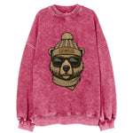 California Grizzly Bear wearing Los Angeles beanie with pom pom and wayfarer - Vintage Sweatshirt