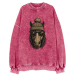 North Dakota Nokota Horse wearing Fargo beanie with pom pom and wayfarer - Vintage Sweatshirt