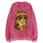 Maryland Calico Cat wearing Baltimore beanie with pom pom and wayfarer - Vintage Sweatshirt