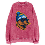 San Diego Sea Lion wearing Chargers beanie with bolt patch and wayfarer - Vintage Sweatshirt