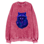 Playful raccoon with mask swirling in hypnotic patterns, neon purple and green - Vintage Sweatshirt